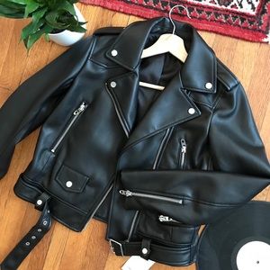 Zara Basics Faux Leather Biker Jacket